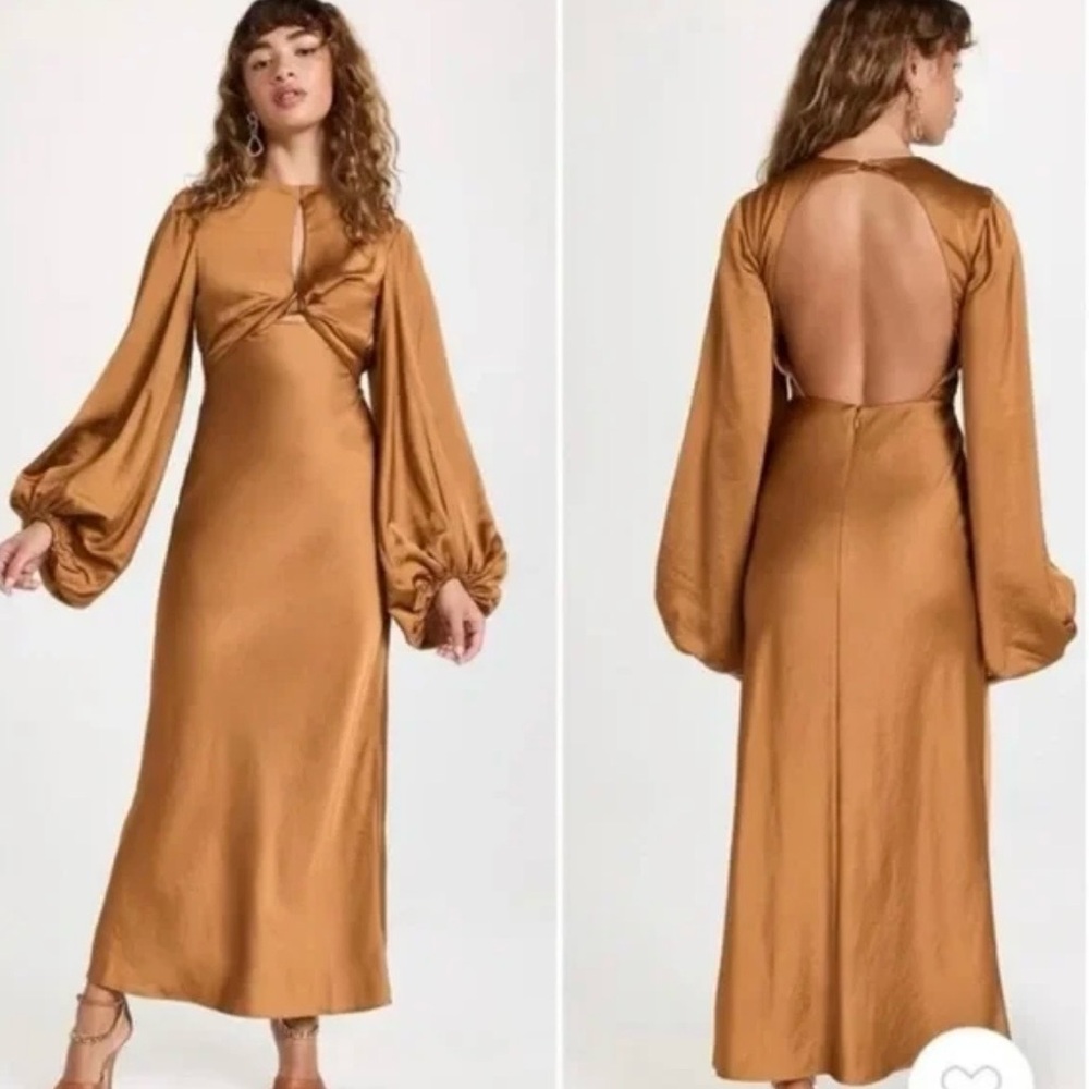 Anthropologie Caramel Brown significant other Satin column gown
